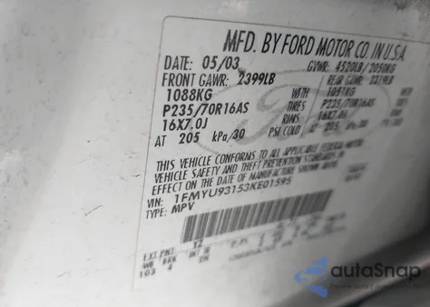 2003 Ford Escape Xlt z USA, uszkodzony, nr VIN 1FMYU93153KE01595